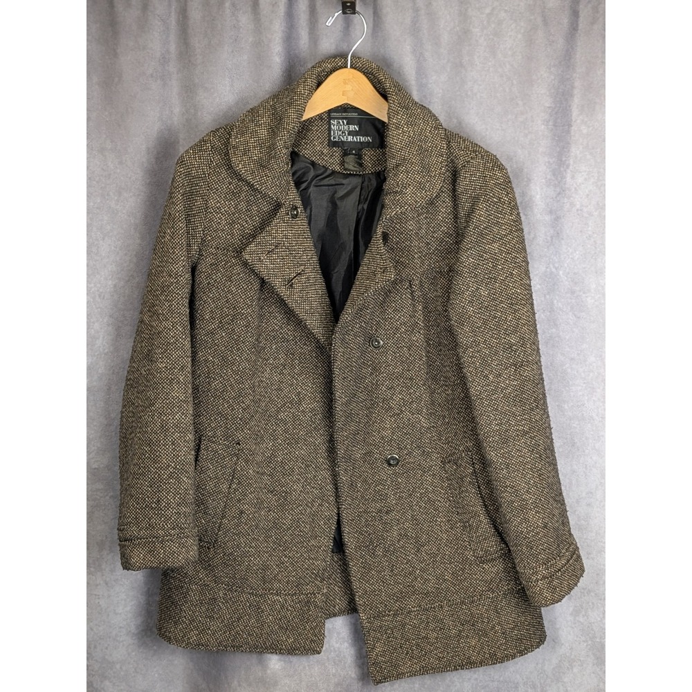 Urban Behavior Sexy Modern Edgy Generation Tweed Pea Coat Brown Tan Size 4 C614